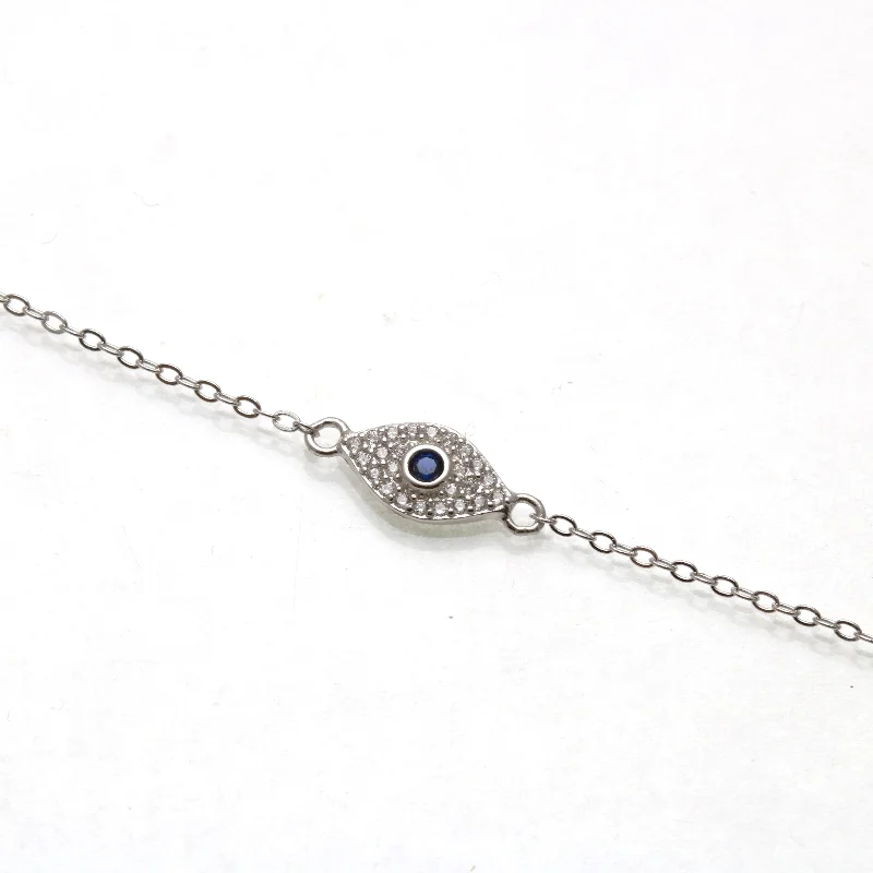 Evil Eye Sterling Silver CZ bracelet blue white