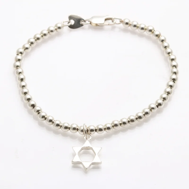 Sterling Silver Beaded Star of David Bracelet