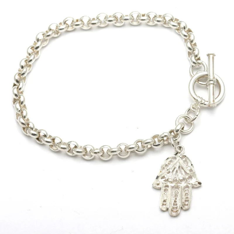 Sterling Silver Hamsa Charm Bracelet Filigree