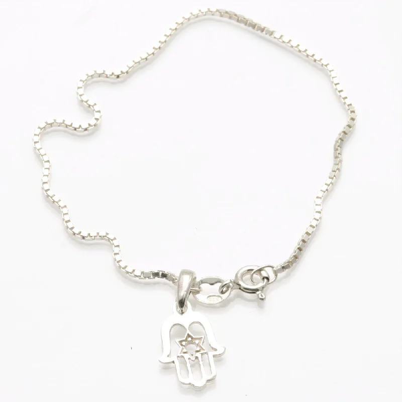 Sterling Silver Hamsa Star of David Charm Bracelet