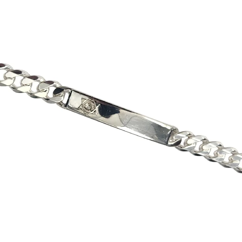 Sterling Silver Men's Star of David Id Bracelet Curb Link