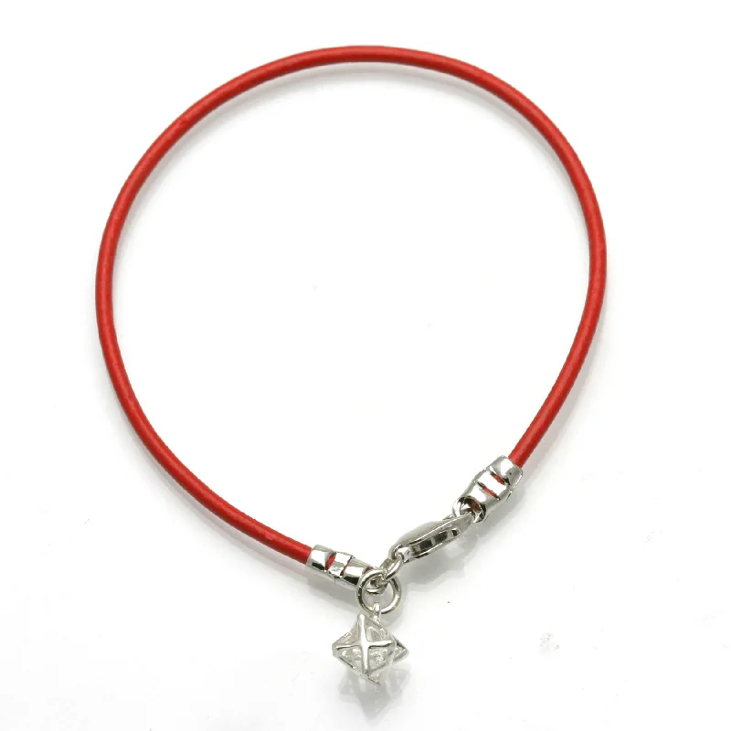 Sterling Silver Merkava 3D Star of David Red Leather Bracelet