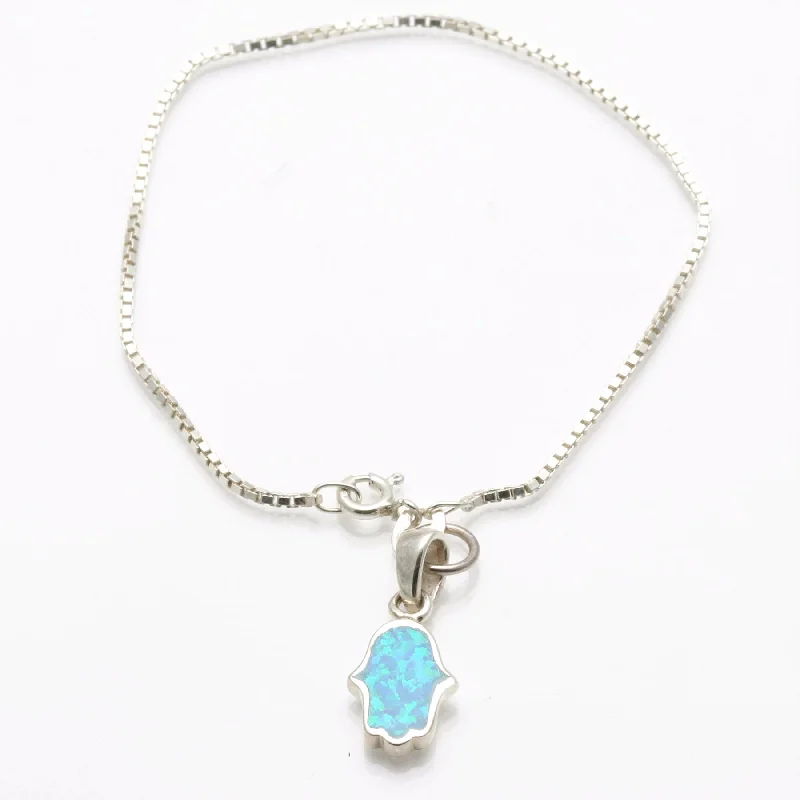 Sterling Silver Opalite Hamsa Charm Bracelet