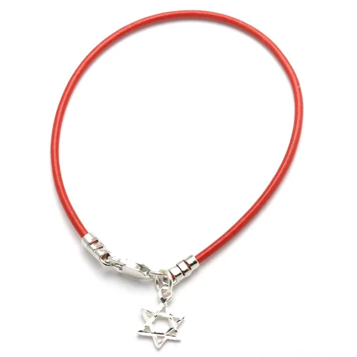 Sterling Silver Star of David Red Leather Bracelet