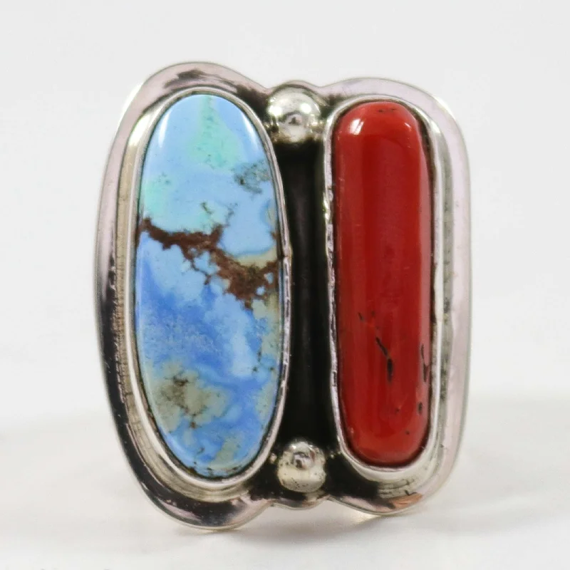 Turquoise and Coral Ring