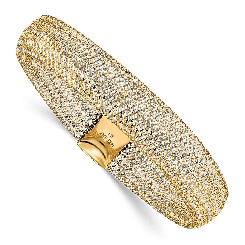 14KT White and Yellow Gold 11MM Mesh Stretch Bracelet