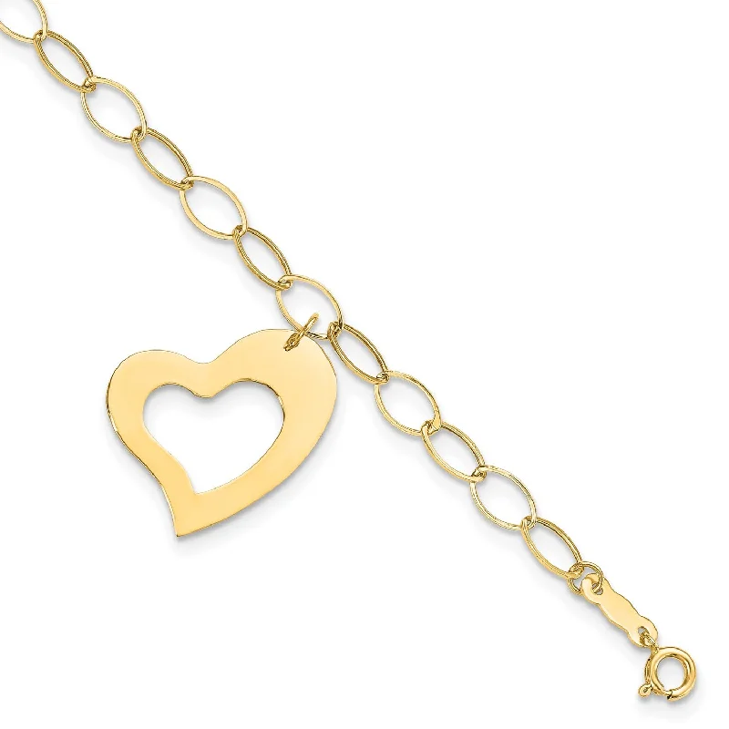 14KT Yellow Gold 7.25-inch Heart Dangle Bracelet