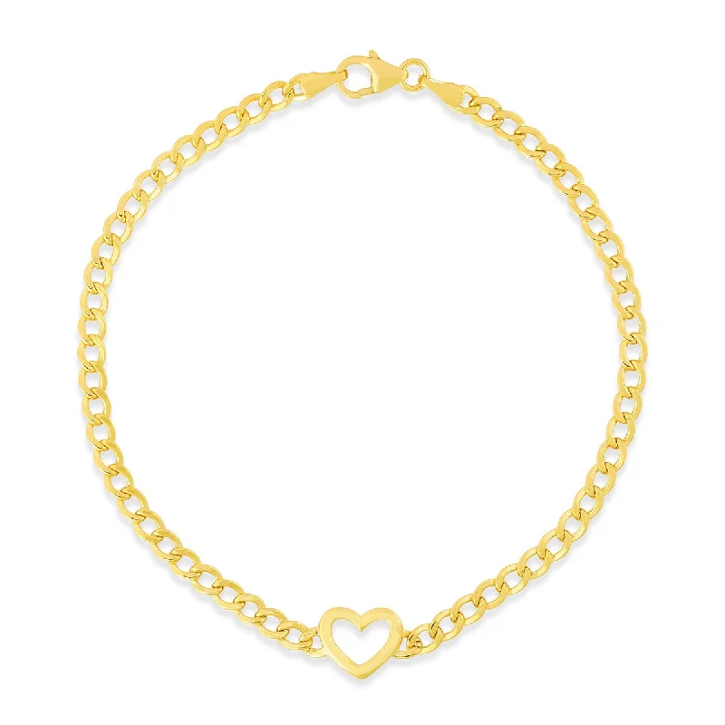 14KT Yellow Gold 7-inch Heart Bracelet