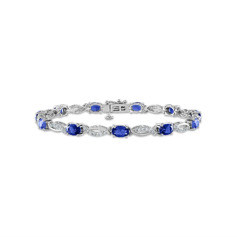 6X4MM Oval Blue Sapphire and White Sapphire Infinity 7-inch Bracelet in Sterling Silver