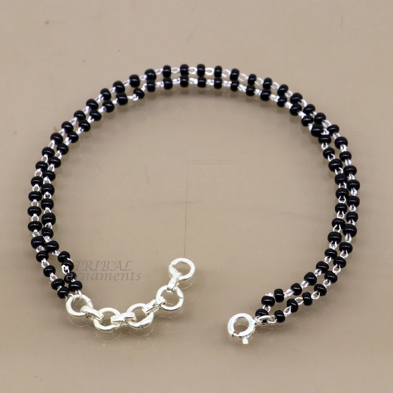 925 sterling silver handmade black beaded bracelet, amazing 2 layer charm bracelet with 2.5 mm black beads, best gifting bracelet sbr400