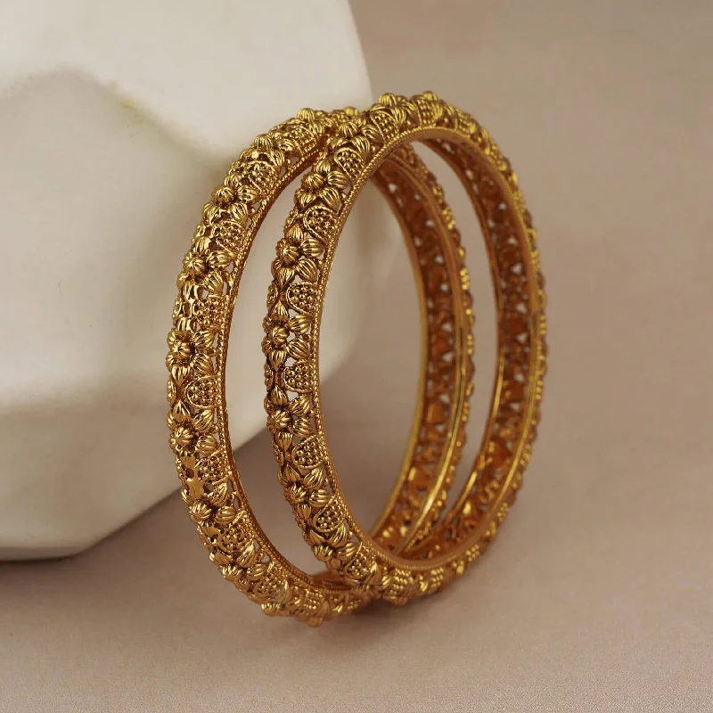 Antique gold floral motif bangle set