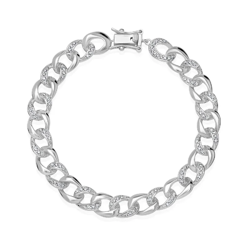 Crislu Platinum Plated Sterling Silver Cubic Zirconia 7-inch Curb Bracelet