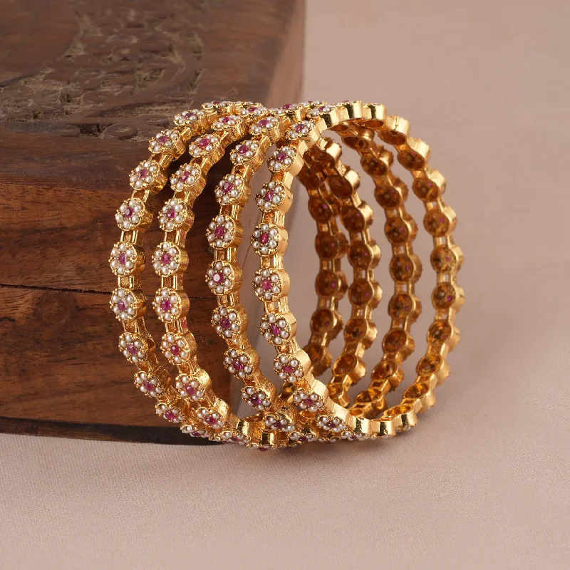 Cute gold plated stone bangle set (set of 4)