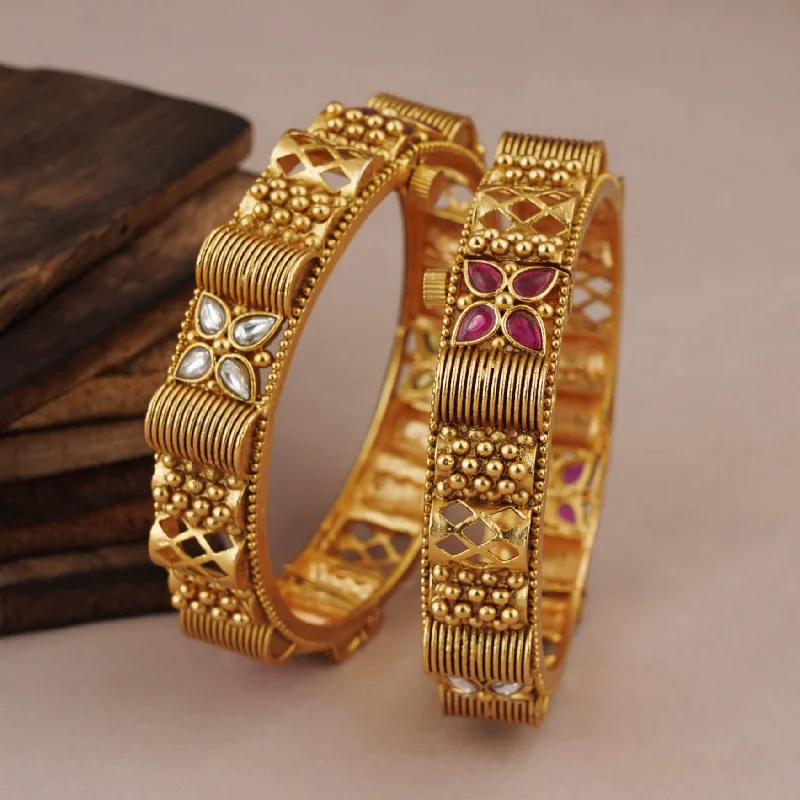 Gold plated stone openable bangle set