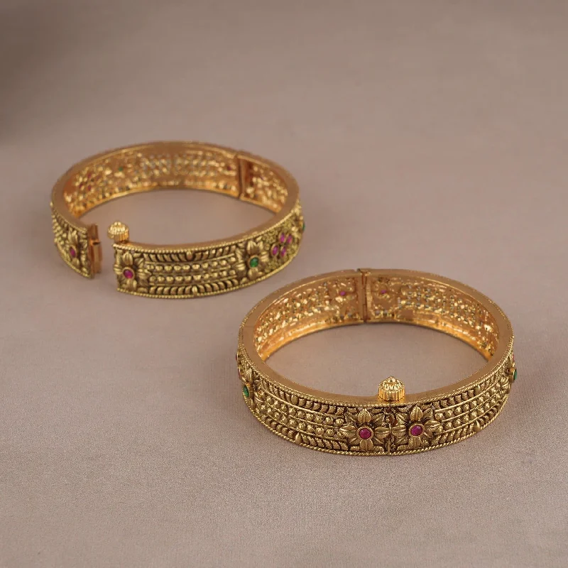 Royal antique gold multicolor stone openable bangle set