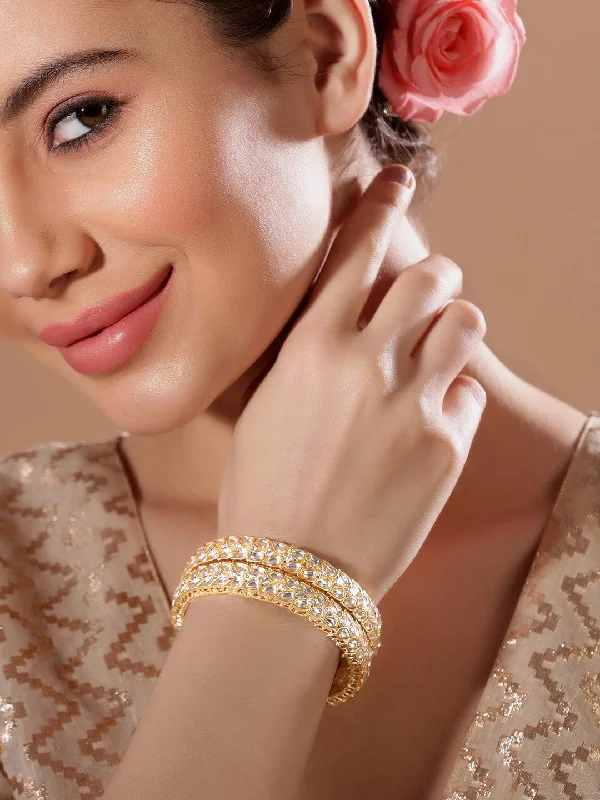 Rubans 24K Gold Plated Kundan & Zircons Studded Bangles.