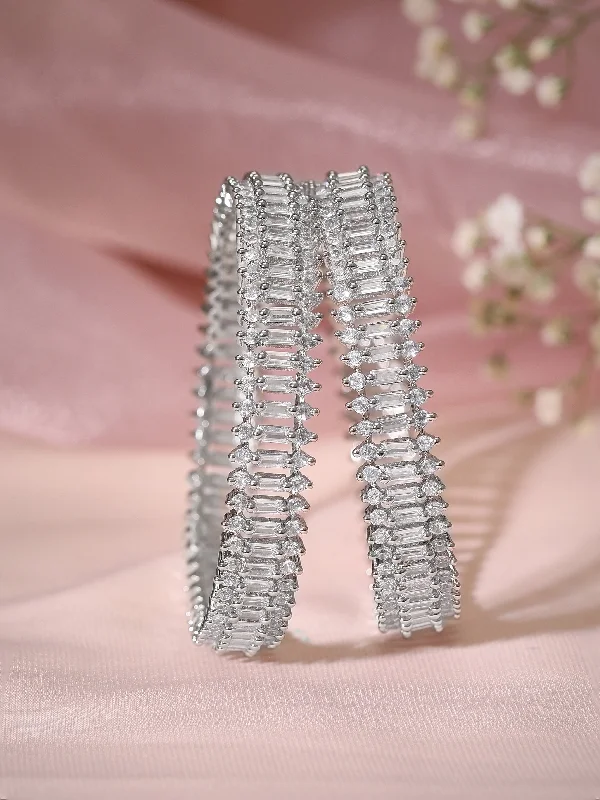 Rubans Set of 2 Silver-Plated AD Studded Bangles