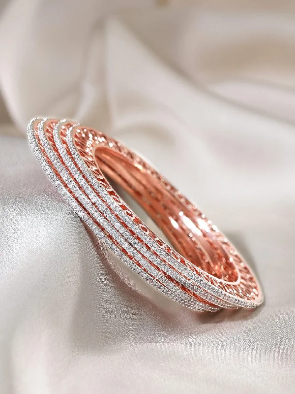 Rubans Set Of 4 Rose Gold Plated Zircon Studded Bangles