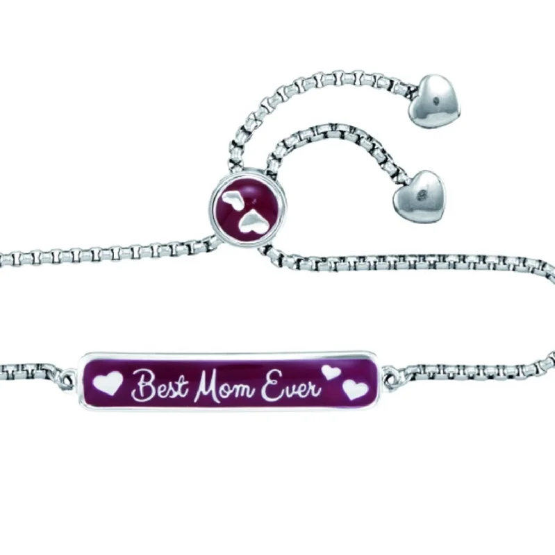 Silver-tone Base Metal Bolo Best Mom Ever Bracelet