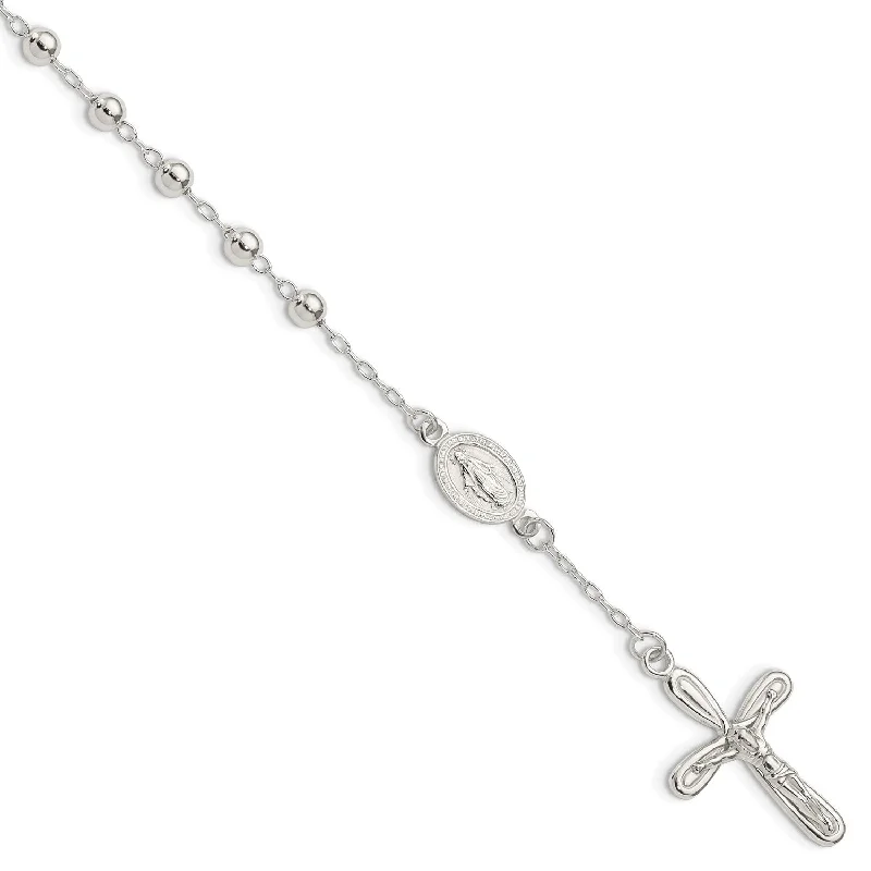 Sterling Silver 7.5-inch Beaded Rosary Bracelet