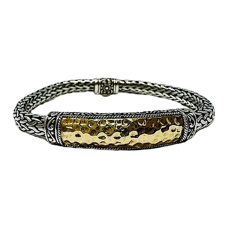 Sterling Silver  Classic Cable Bracelet with 18K Gold Hammered Bar Accent