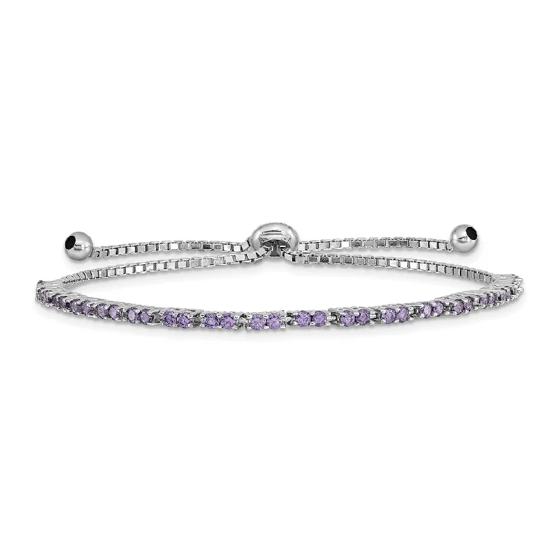 Sterling Silver Cubic Zirconia Bolo Birthstone Bracelet