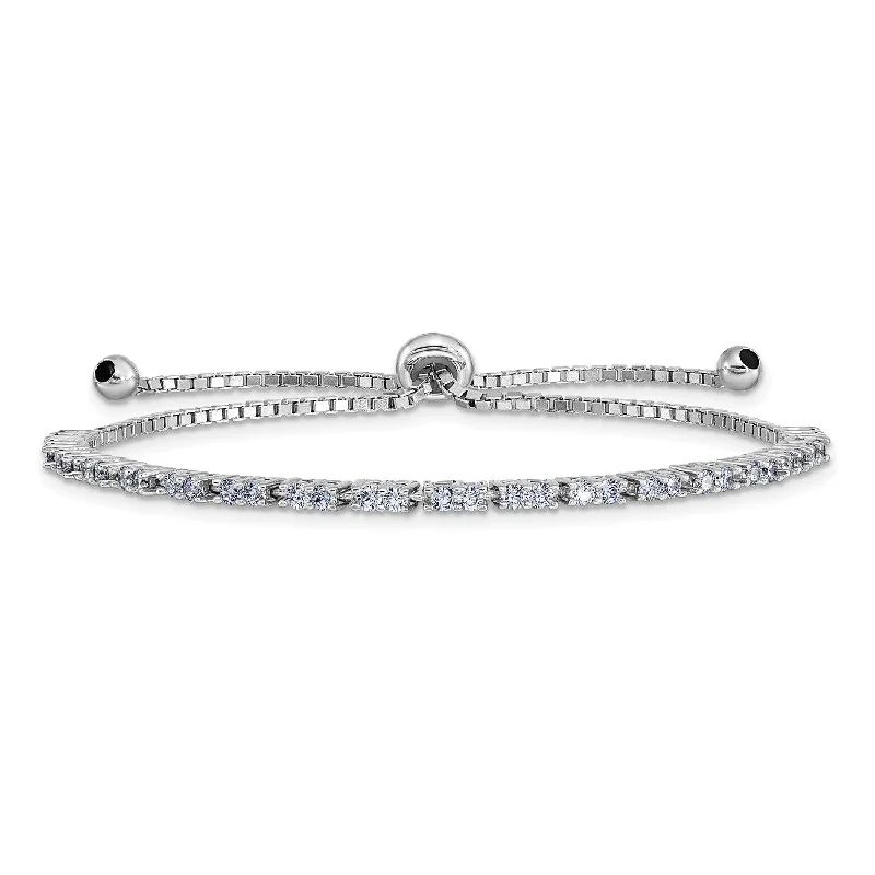 Sterling Silver Cubic Zirconia Bolo Birthstone Bracelet