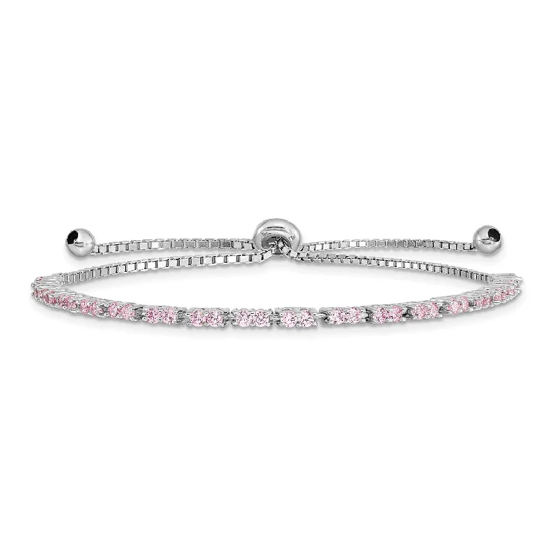 Sterling Silver Cubic Zirconia Bolo Birthstone Bracelet