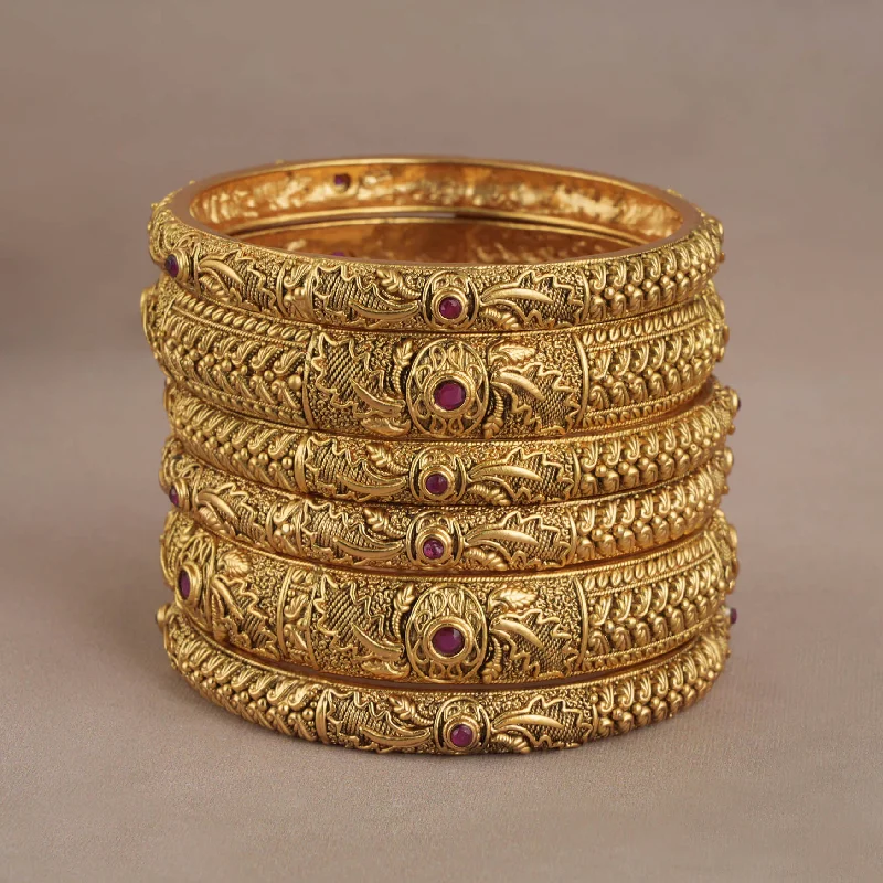 Stunning antique gold finish stone bangle set (set of 6)