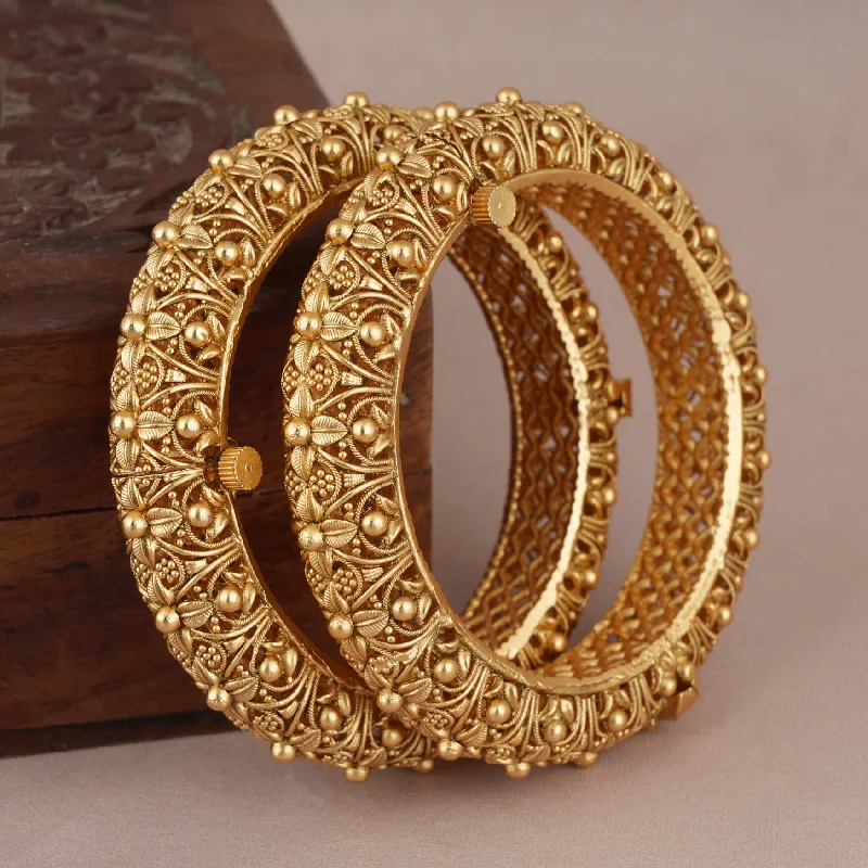 Traditional Gold finish openable floral bangle set